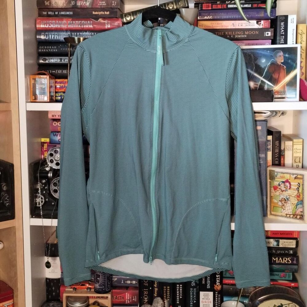 Carve Designs Blue & teal striped long sleeve full zip swim shirt/rashguard